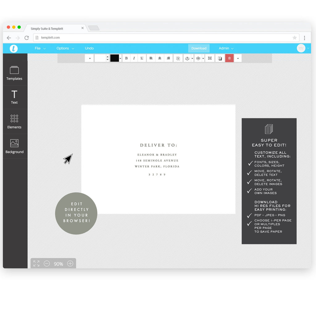 A7 Wedding Invitation Envelope Template: Simple Classic Design (Digital Download)