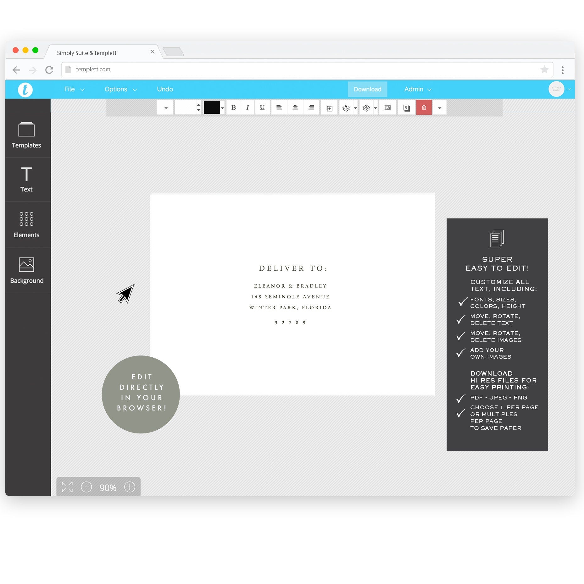 A7 Wedding Invitation Envelope Template: Simple Classic Design (Digital Download)