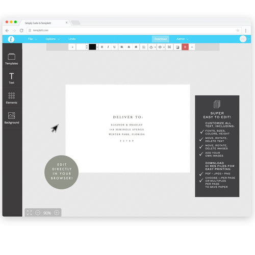 A7 Wedding Invitation Envelope Template: Simple Classic Design (Digital Download)