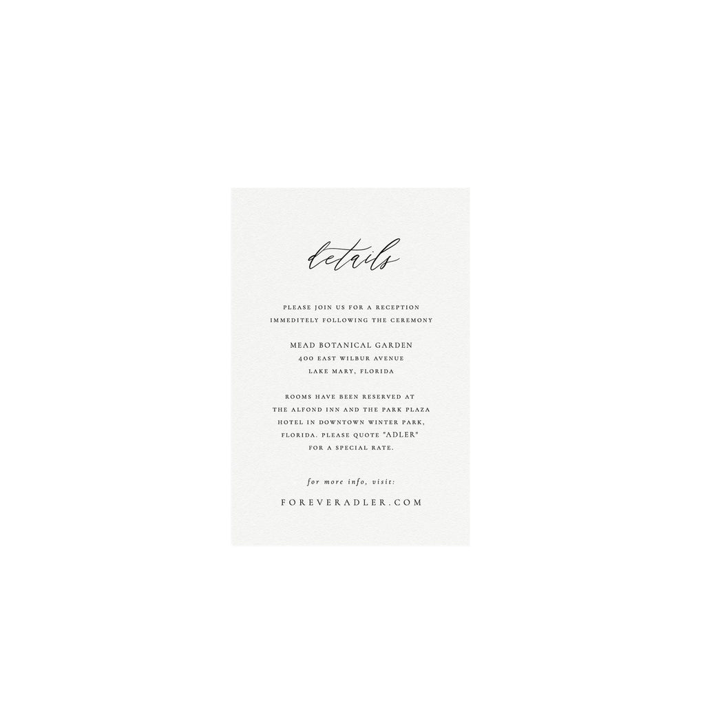 Calligraphy Wedding Details Card Template: Minimalist 4x6 (Instant Download)
