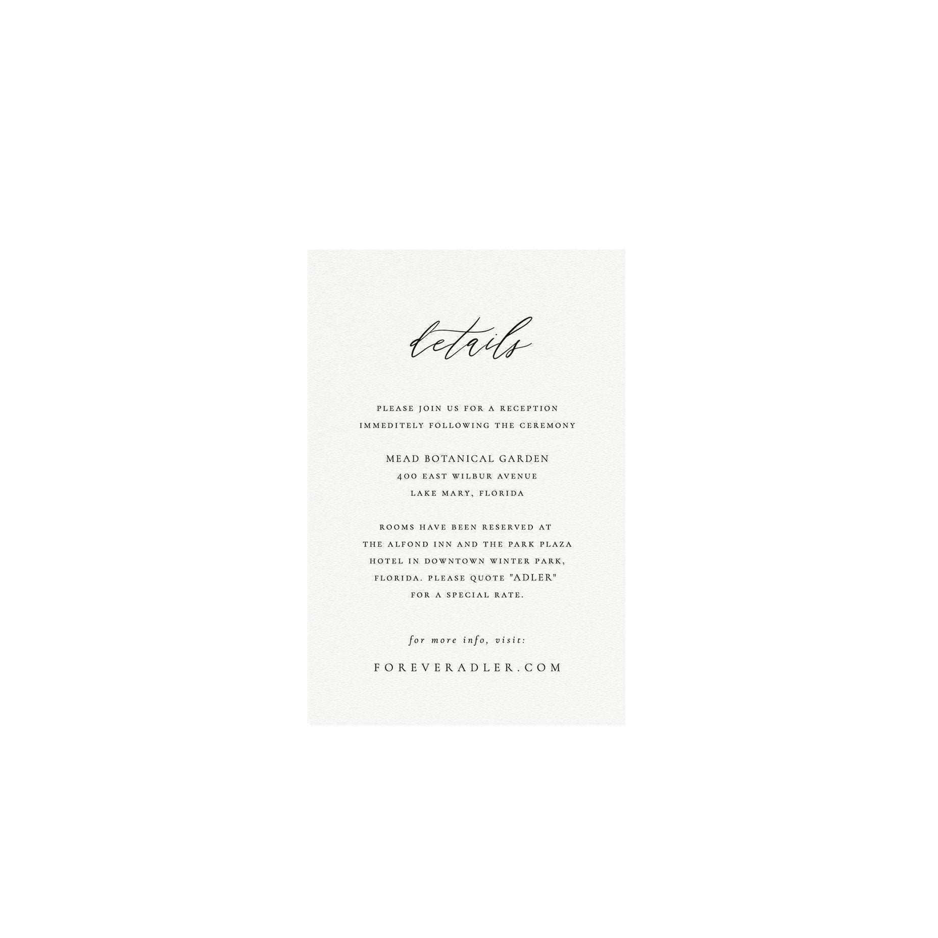 Calligraphy Wedding Details Card Template: Minimalist 4x6 (Instant Download)