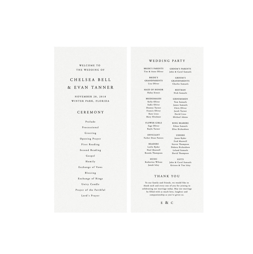 Elegant Wedding Program Template: Simple Classic Design (Instant Download)