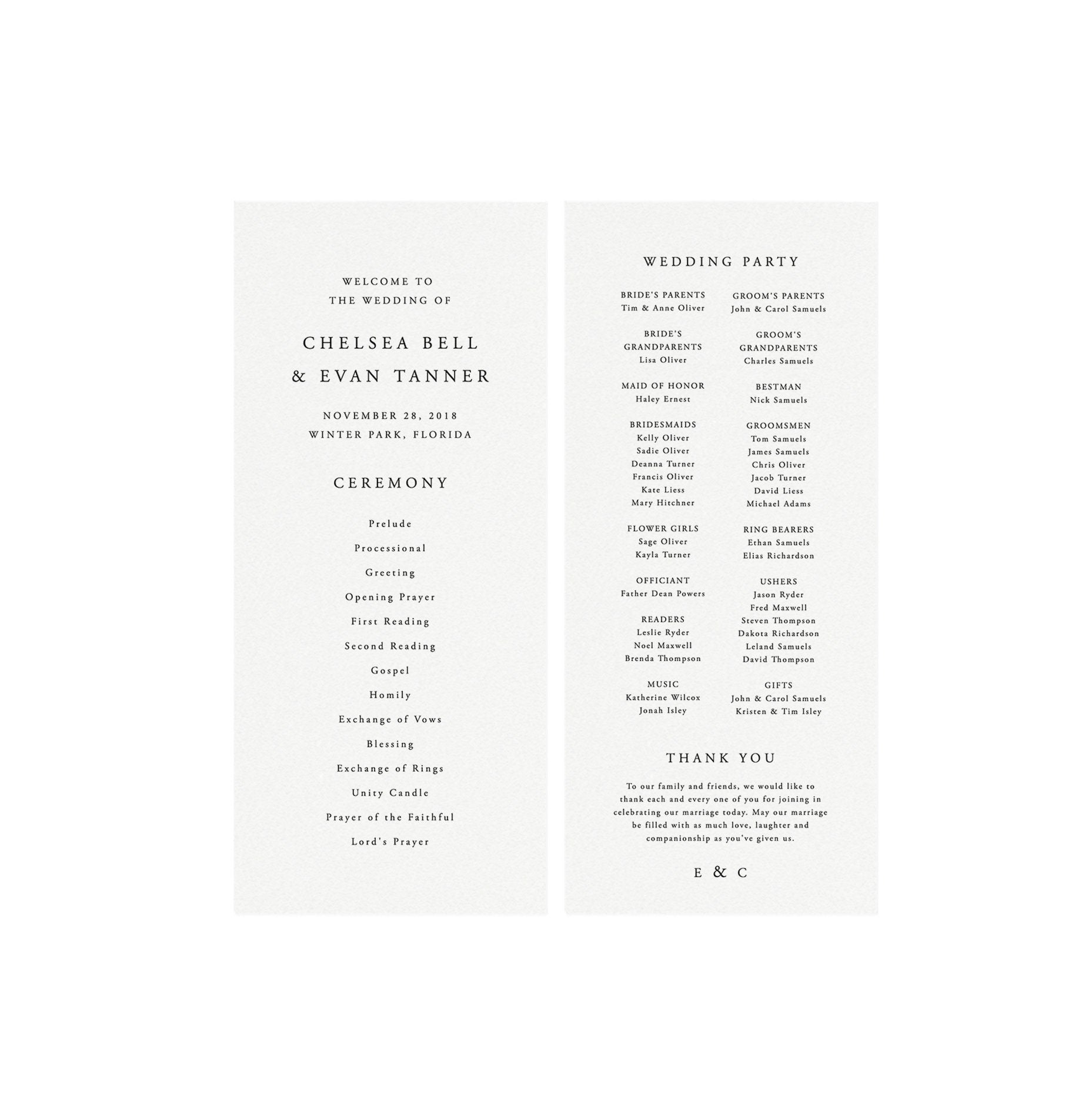 Elegant Wedding Program Template: Simple Classic Design (Instant Download)