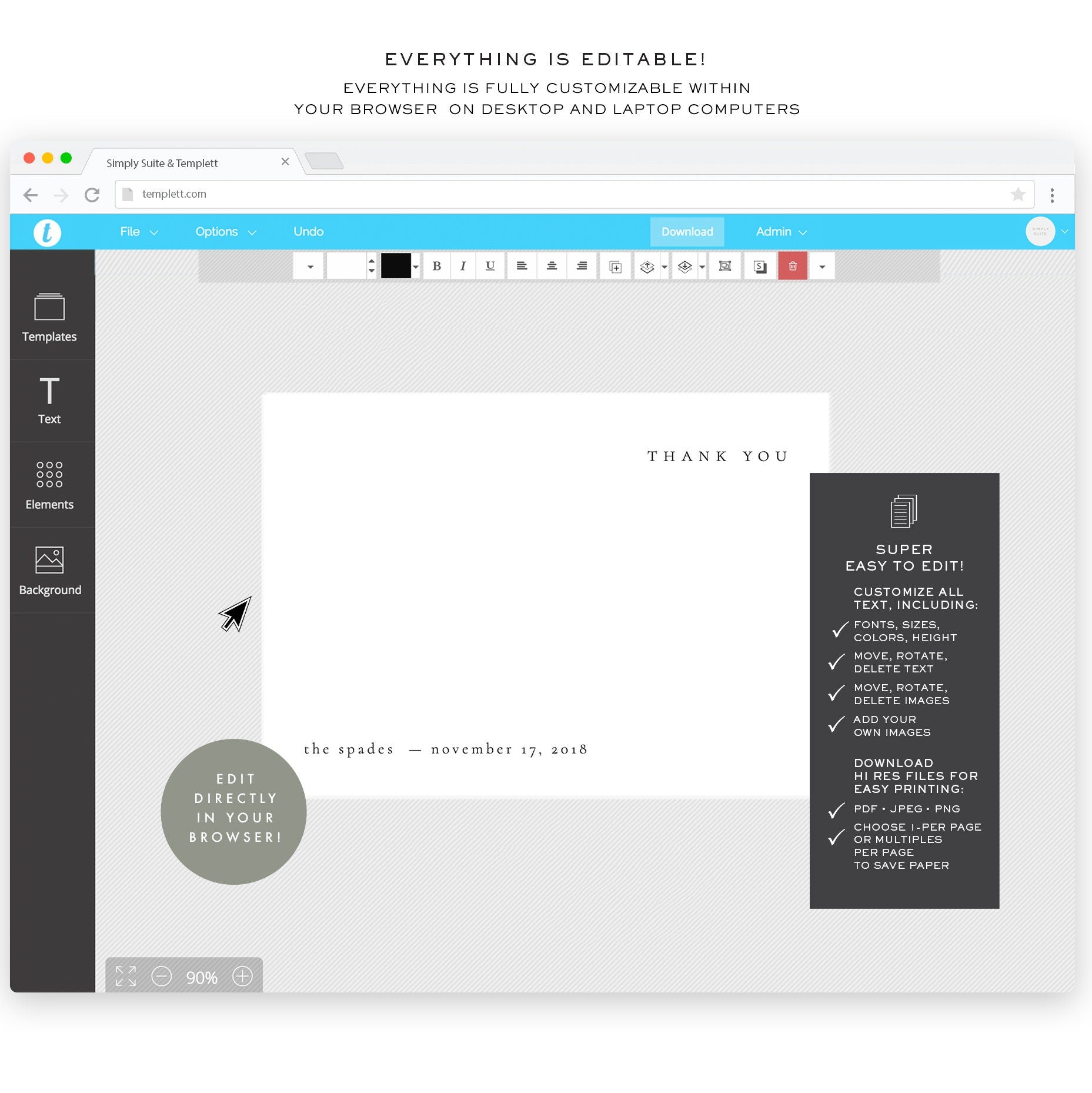 Minimalist Wedding Thank You Card Template: 5x7 Printable (Instant Download)