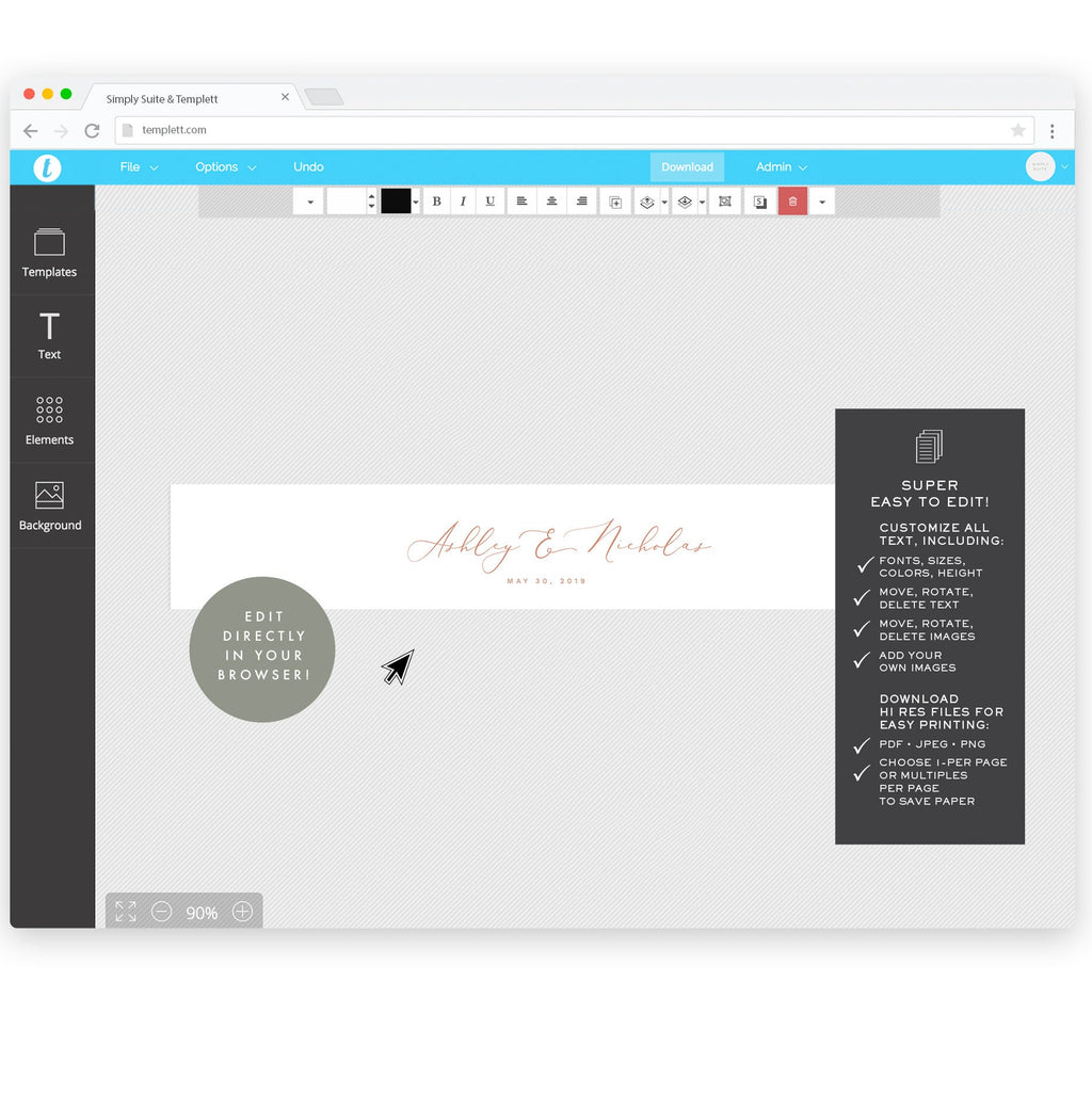 Elegant Wedding Belly Band Template: Editable Calligraphy (Instant Download)