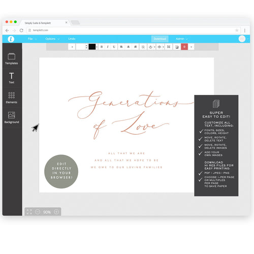 Blush Calligraphy Generations of Love Sign: 8x10 Printable Template