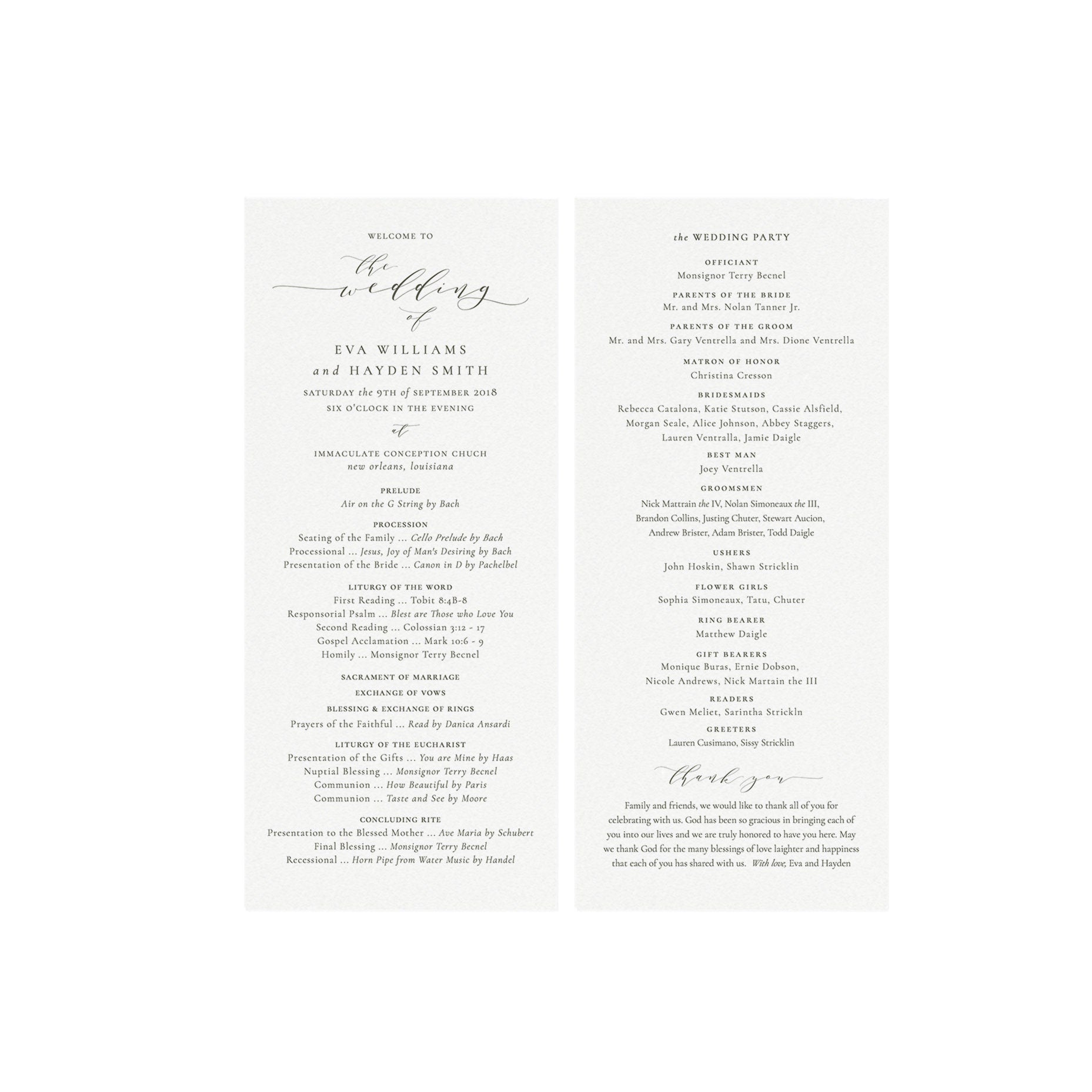 Catholic Wedding Program Template: Slate Gray Calligraphy (Instant Download)