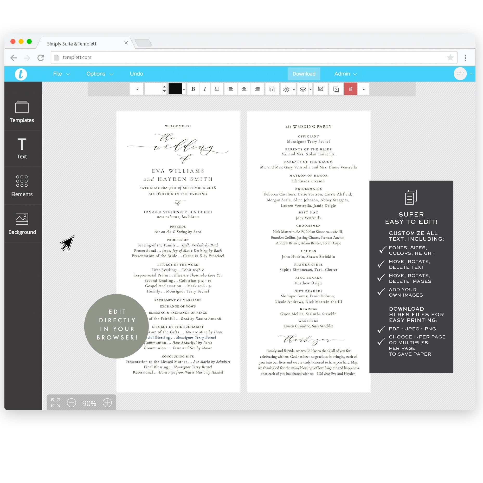 Catholic Wedding Program Template: Slate Gray Calligraphy (Instant Download)