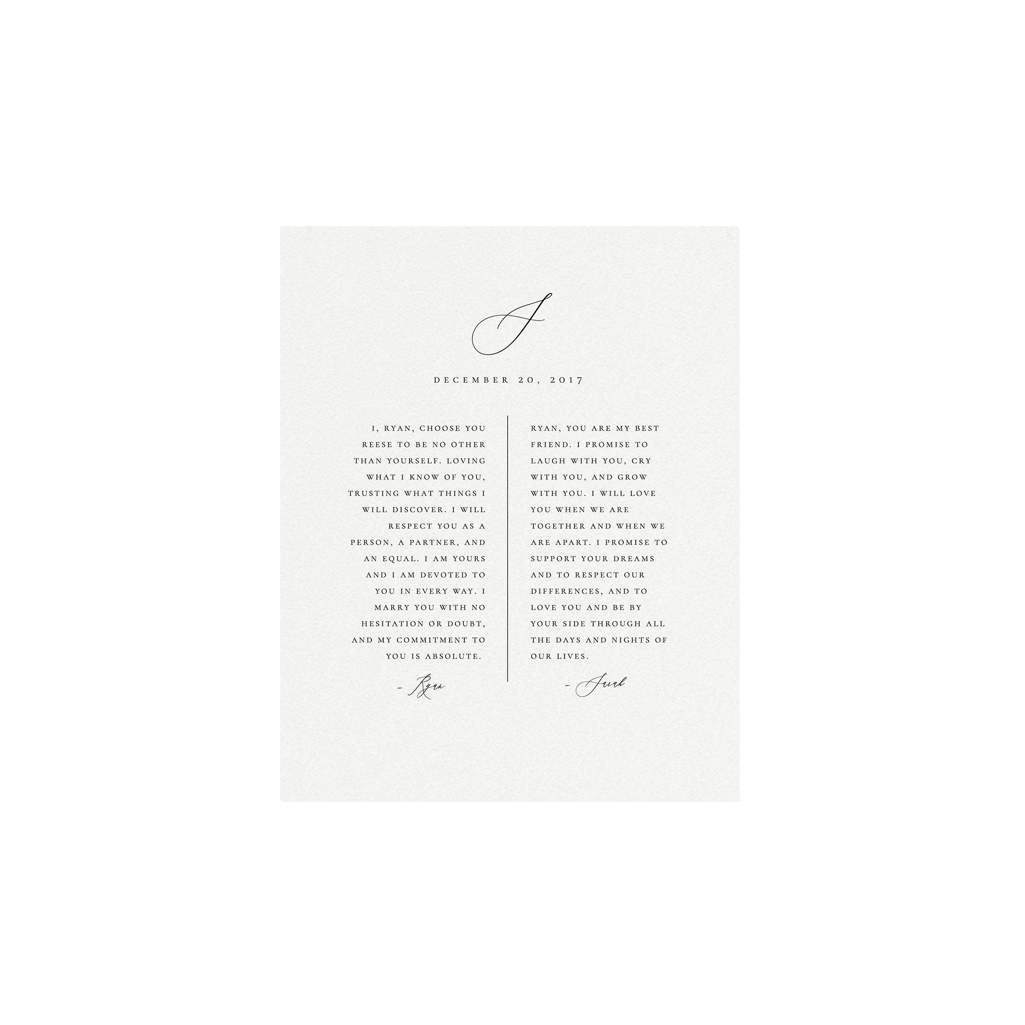 Wedding Vow Keepsake Template: 1st Anniversary Paper Gift (Digital Download)