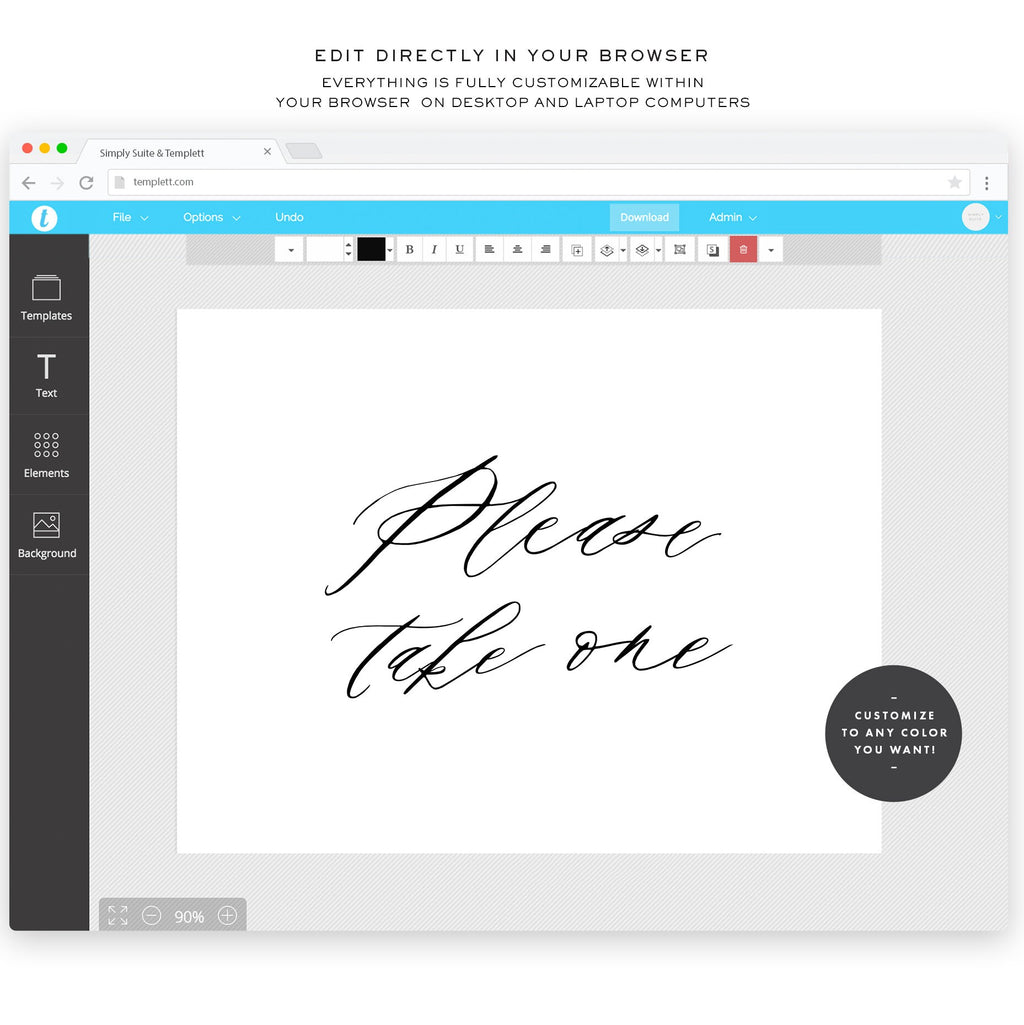 Calligraphy Please Take One Sign: Wedding Favor Printable (Digital Download)