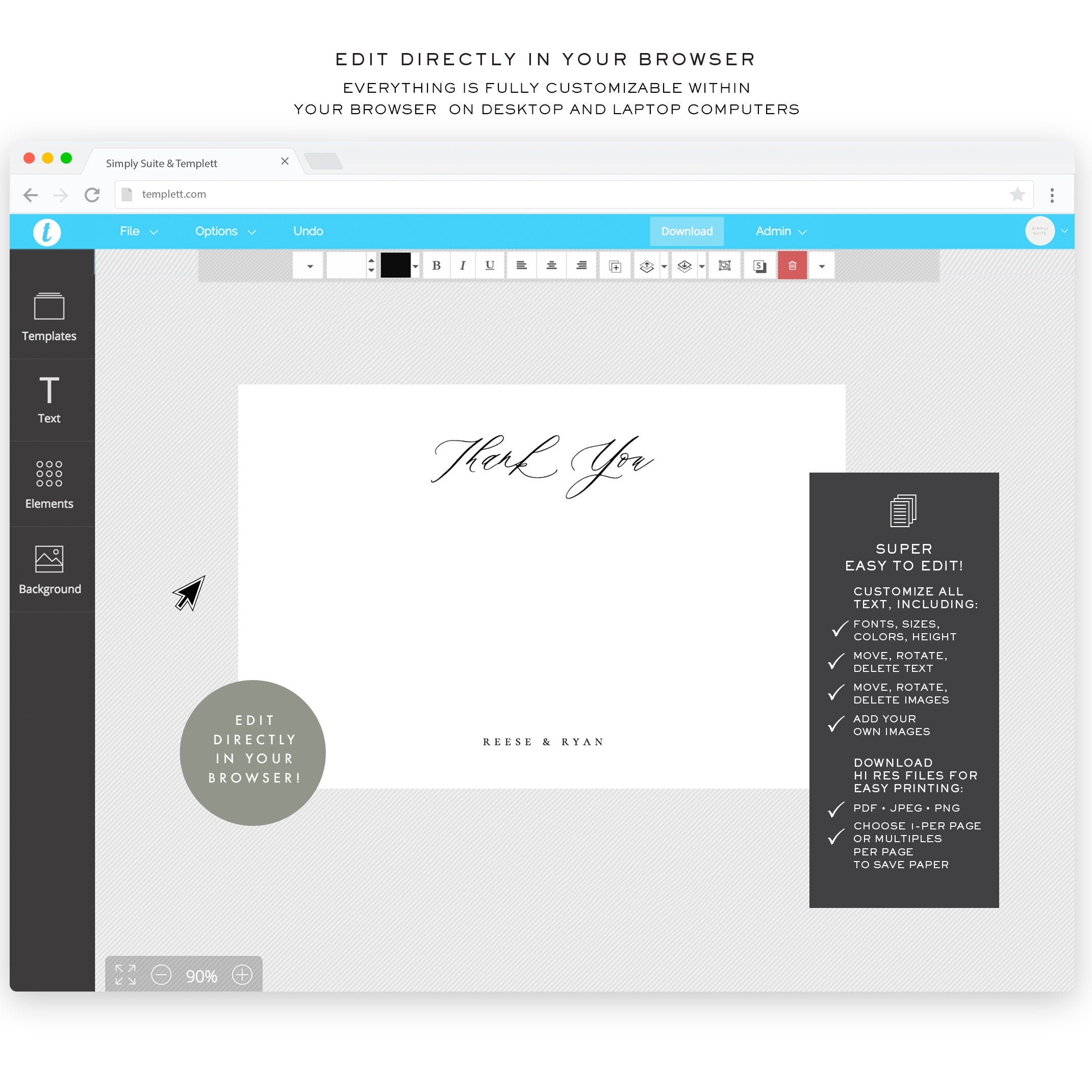 Calligraphy Thank You Card Template: 4x6 Editable Stationery (Instant Download)