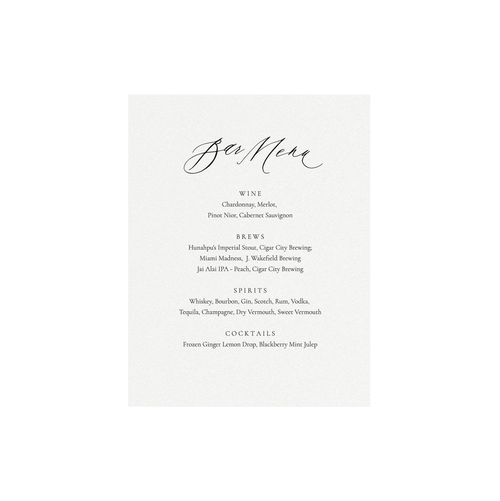 Calligraphy Bar Menu Sign Template: Wedding, Party (Instant Download)