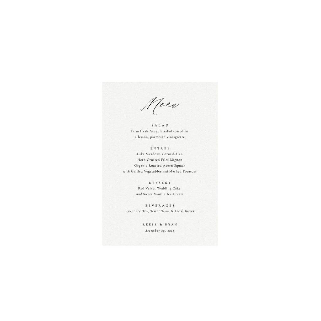 Minimalist Wedding Menu Template: Elegant Fine Art, 5x7 (Digital Download)