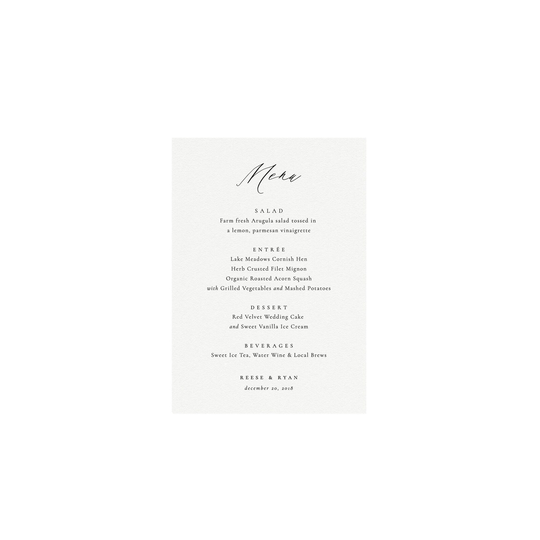 Minimalist Wedding Menu Template: Elegant Fine Art, 5x7 (Digital Download)