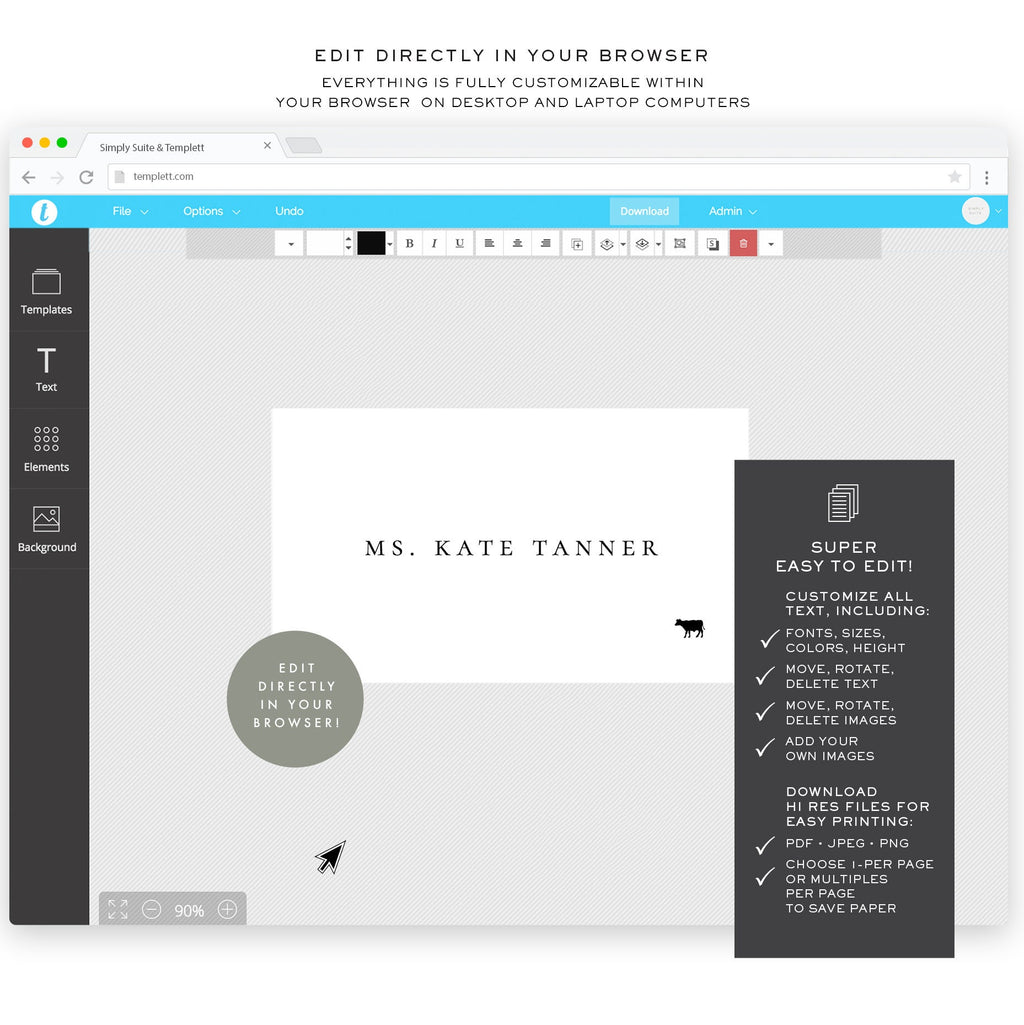 Melia Wedding Place Card Template: Editable Meal Icons (Instant Download)