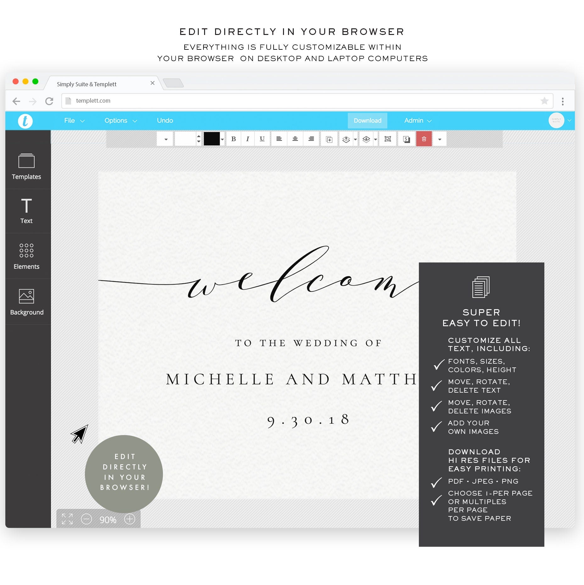 Calligraphy Wedding Welcome Sign Template: Melia, Printable (Digital Download)