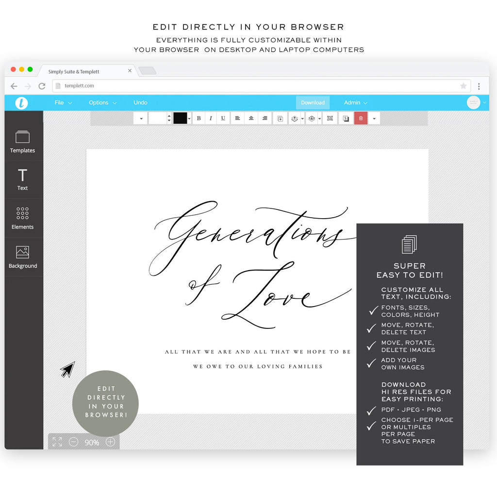 Generations of Love Wedding Sign Template: Editable Calligraphy (Digital Download)