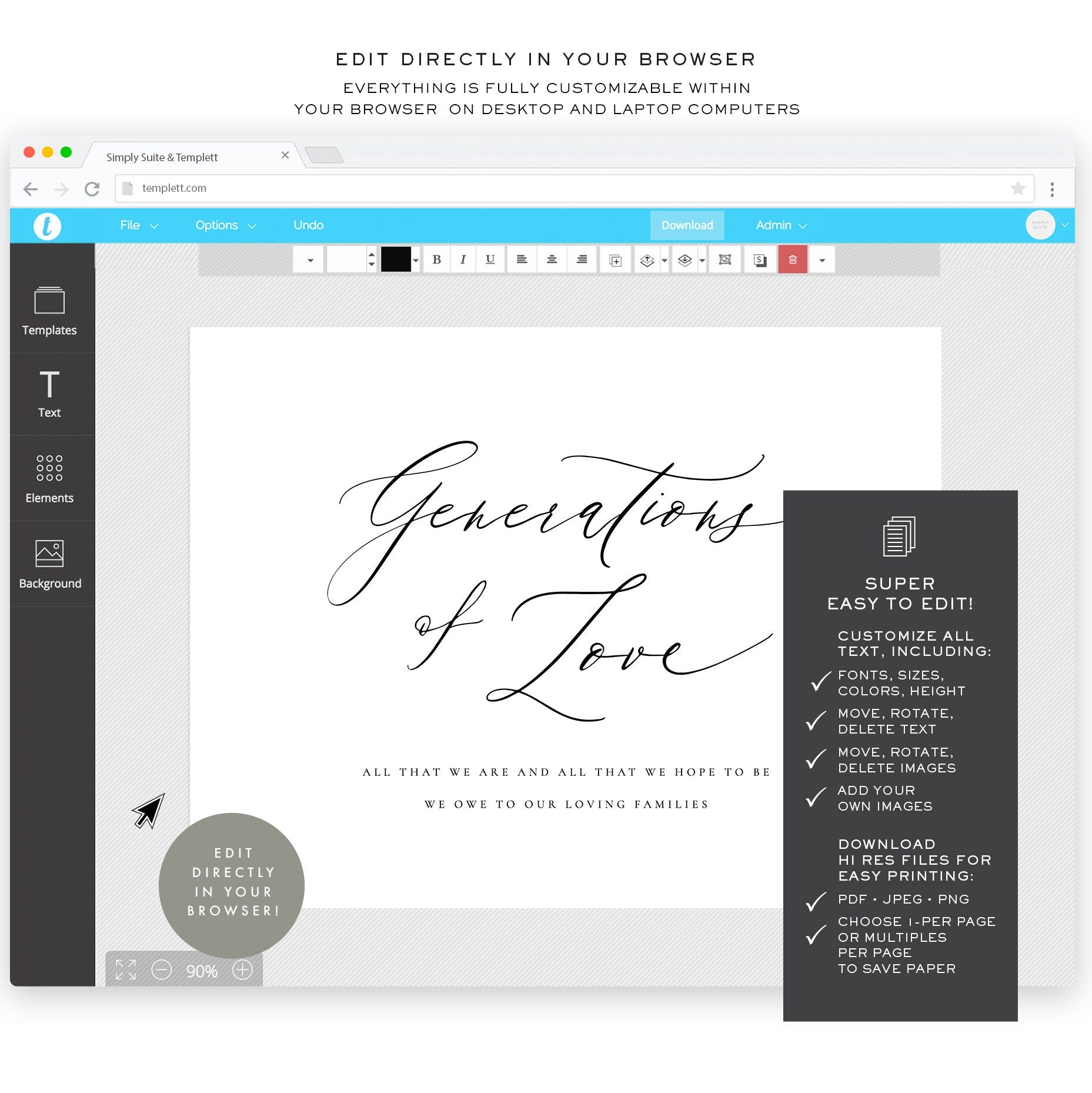 Generations of Love Wedding Sign Template: Editable Calligraphy (Digital Download)
