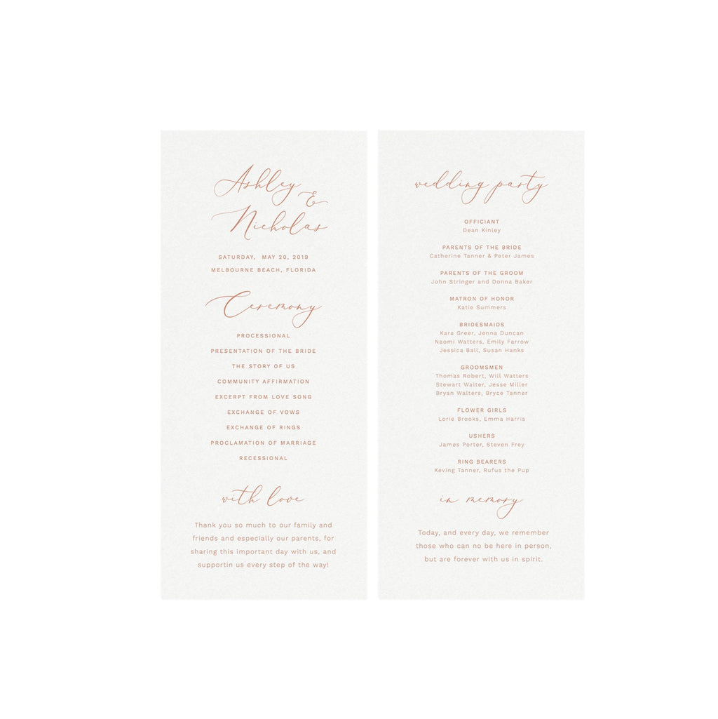 Elegant Calligraphy Wedding Program Template 4x9 (Instant Download)