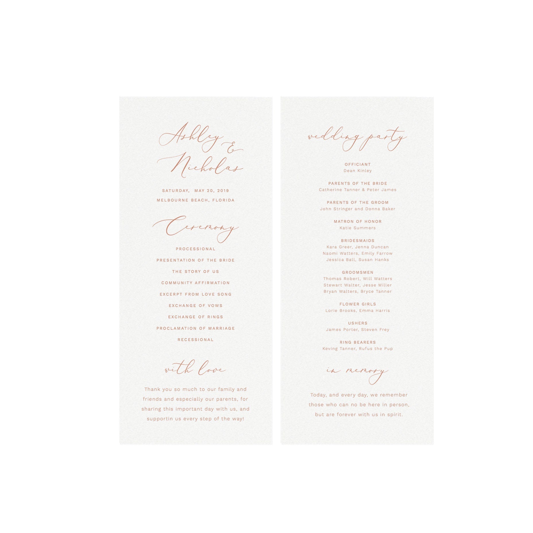 Elegant Calligraphy Wedding Program Template 4x9 (Instant Download)