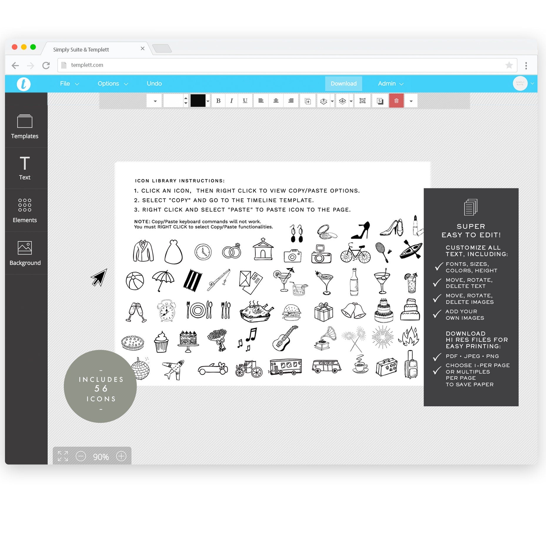 Wedding Timeline Program: Reese Template with Icons (Instant Download)