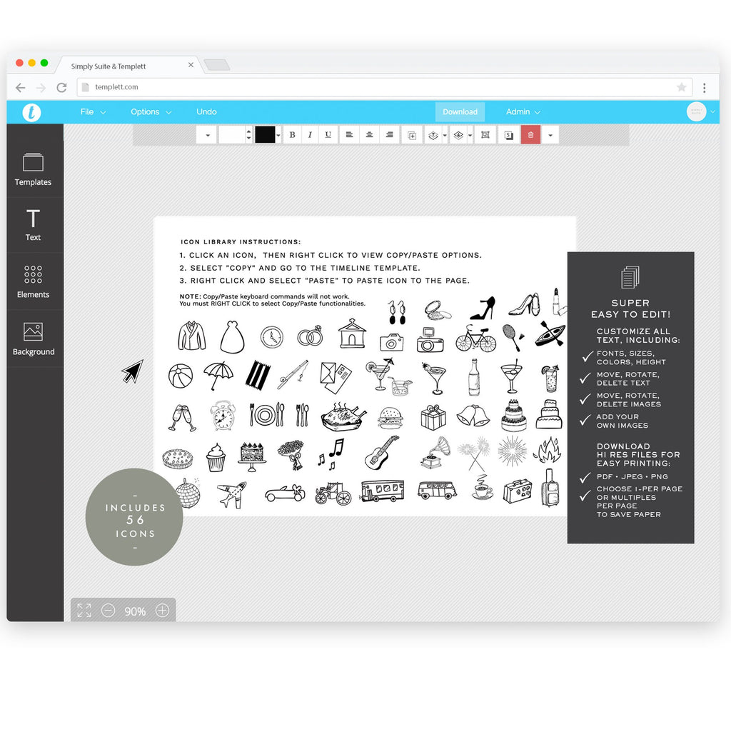 Wedding Timeline Program Template: DIY Editable, Icon Details (Instant Download)
