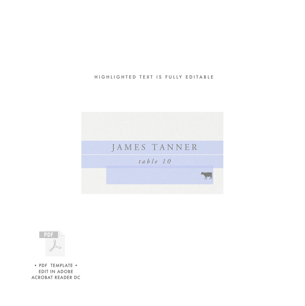 Gardner: Slate Gray Avery 5302, 5193, 8869 Escort Card Template with Meal Icons Small Tent Card Template Printable PDF Instant Download