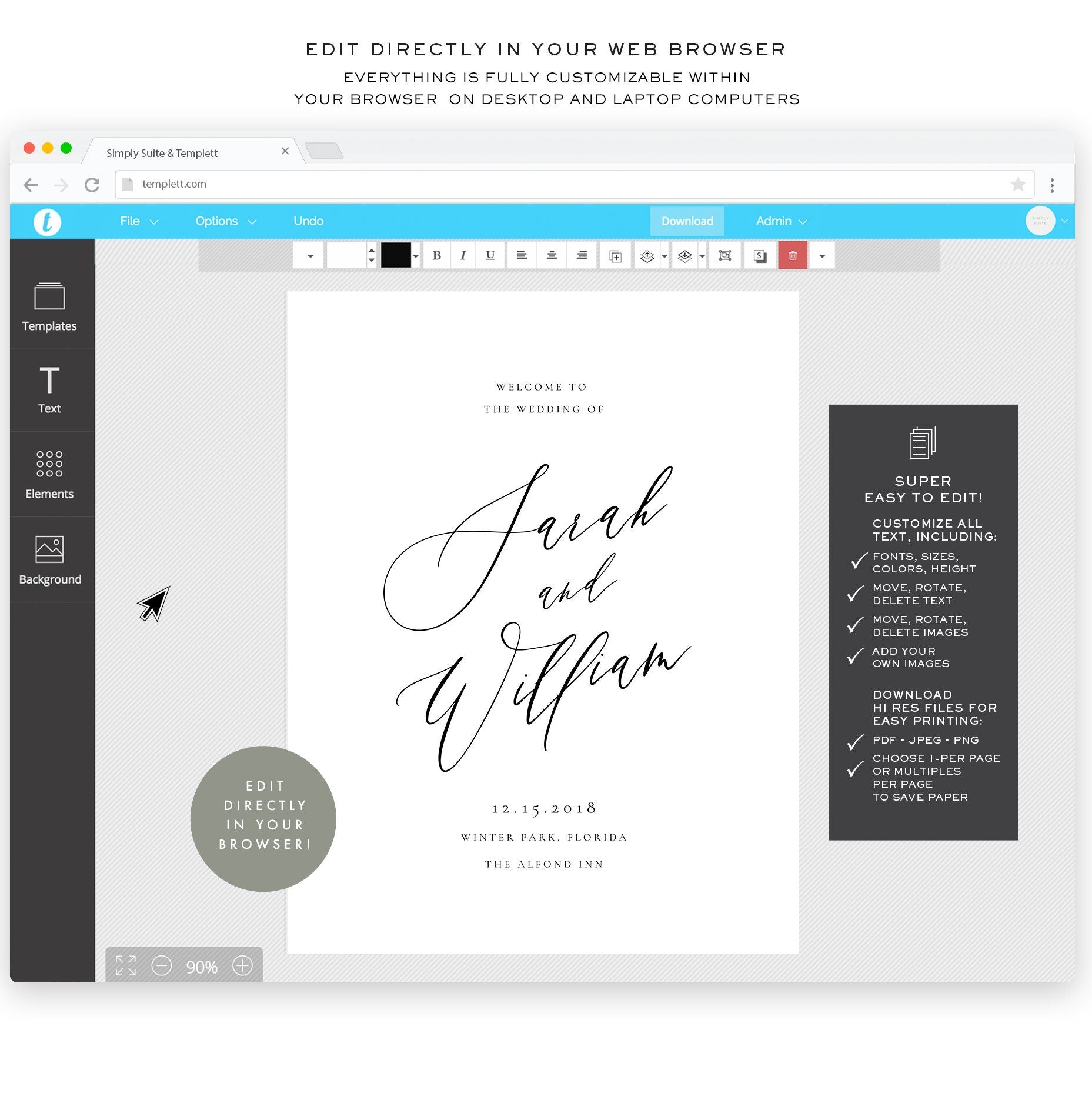 Modern Calligraphy Wedding Welcome Sign Template: Editable Adler Design (Digital Download)