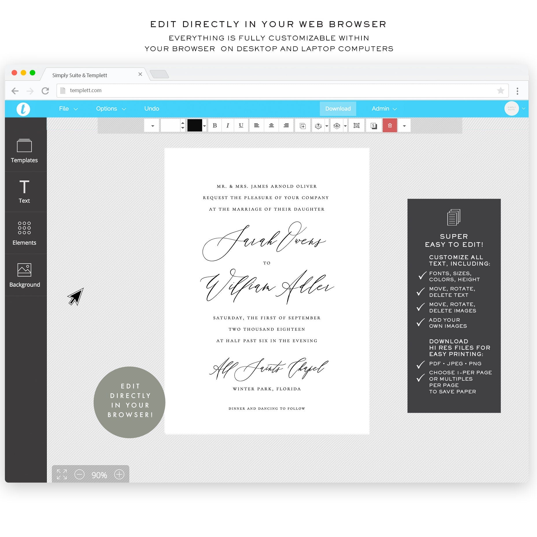 Calligraphy Wedding Invitation Suite Template: Elegant Formal Design (Instant Download)