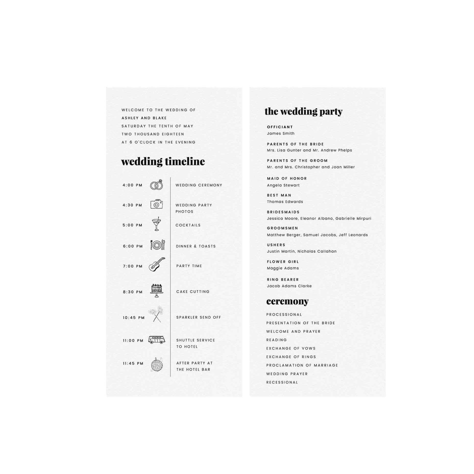 Wedding Timeline Program Template: DIY Editable, Icon Details (Instant Download)