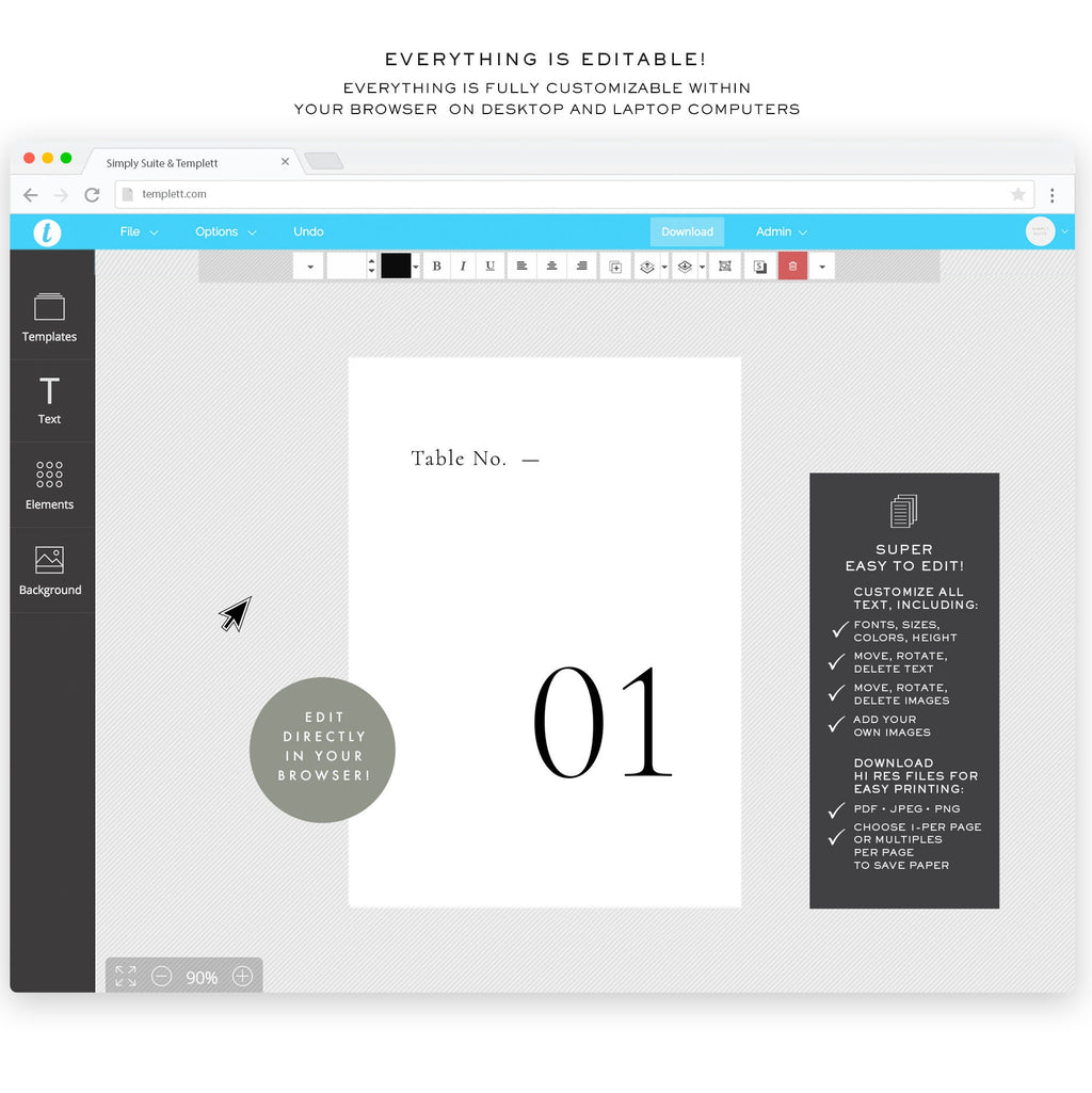Minimalist Wedding Table Number Template: Editable 5x7 (Instant Download)