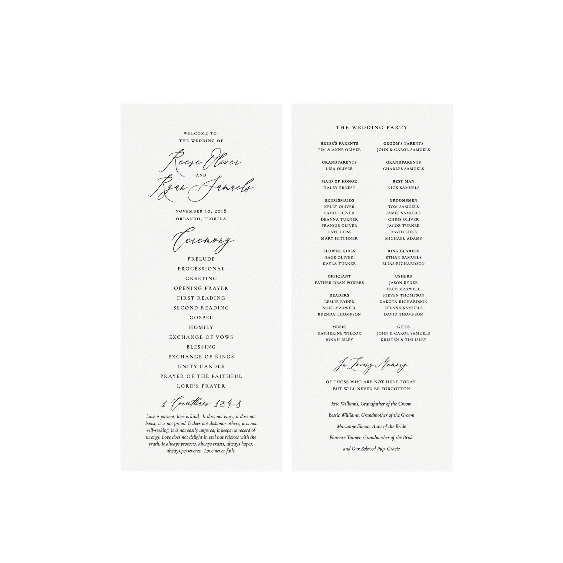 Calligraphy Wedding Program Template: Simple, Elegant (3.75x9, Instant Download)