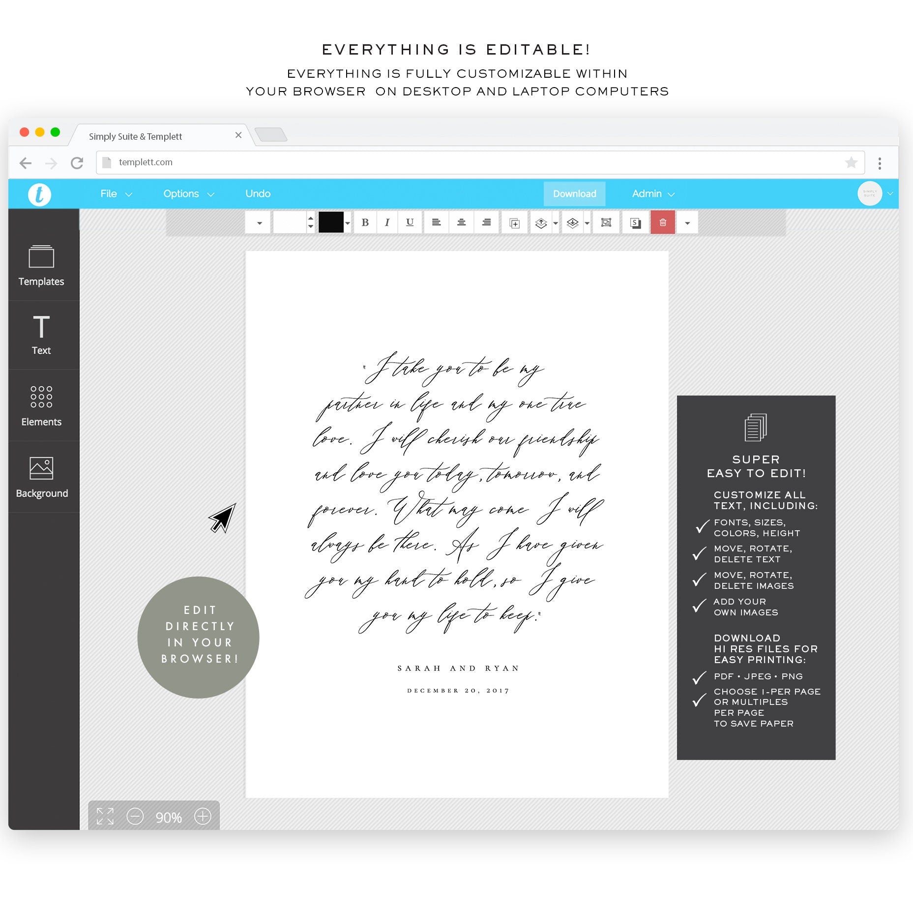 Wedding Vow Keepsake: 1st Anniversary Paper Gift (Editable Template)
