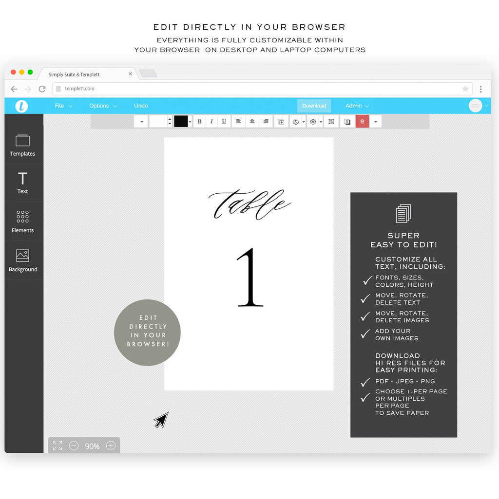 Calligraphy Table Number Template: 4x6 Printable (Instant Download)