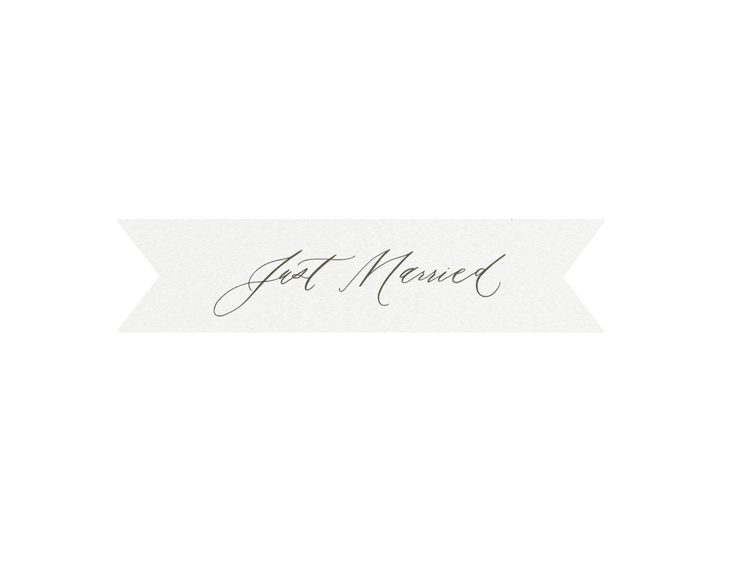 Calligraphy Just Married Banner Sign: Slate Gray Wedding Decor (PDF Download)