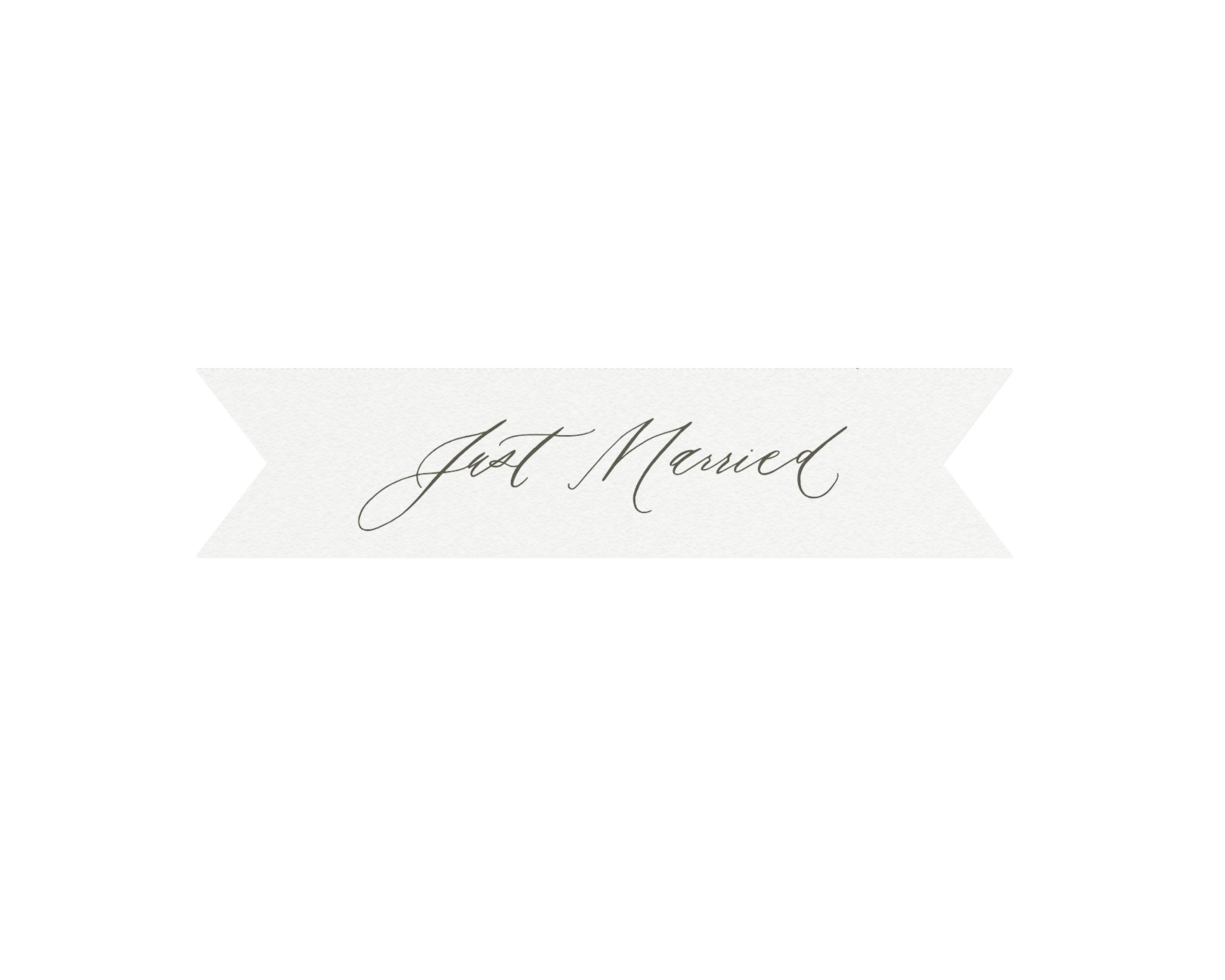 Calligraphy Just Married Banner Sign: Slate Gray Wedding Decor (PDF Download)