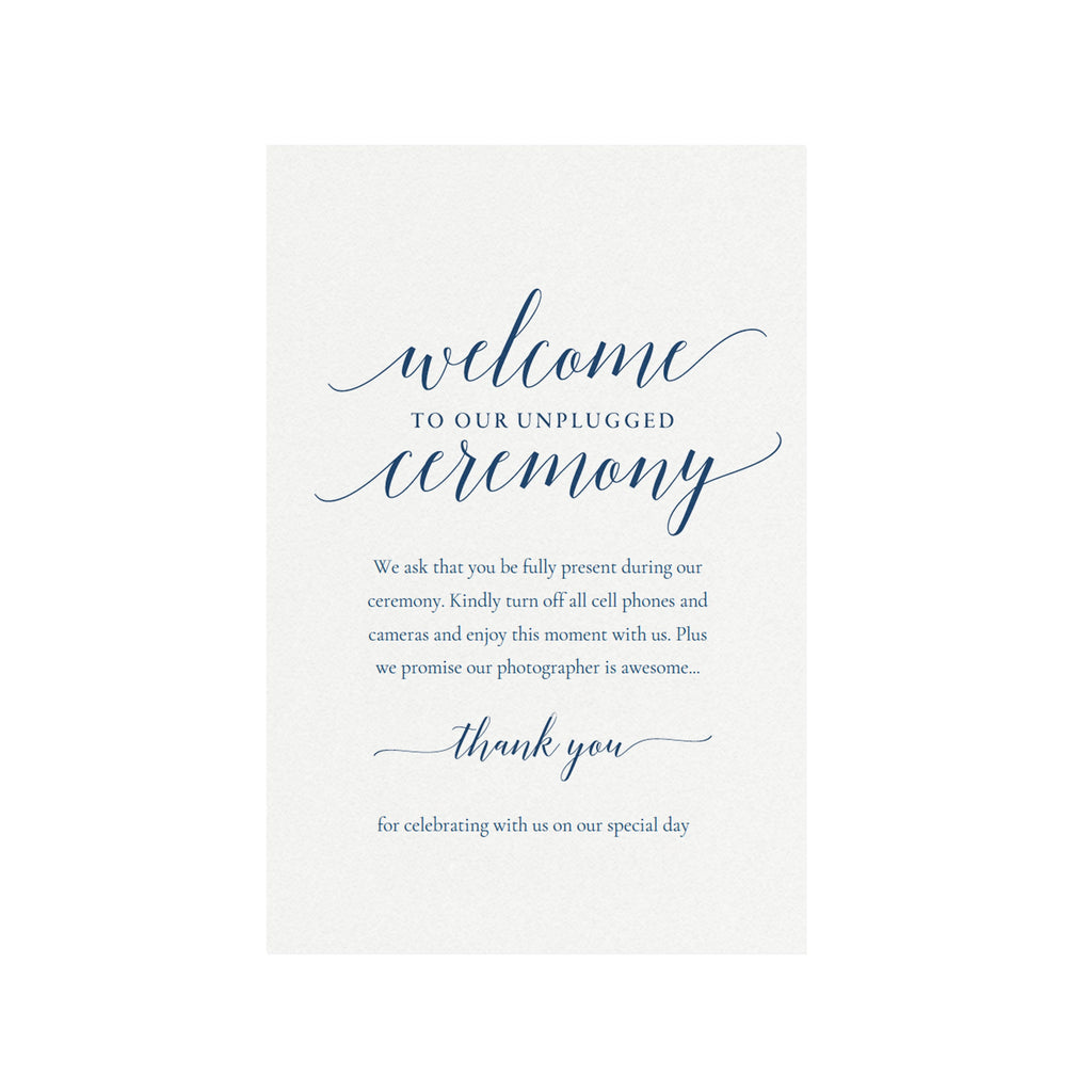 Navy Blue Unplugged Wedding Sign Template (PDF Instant Download)