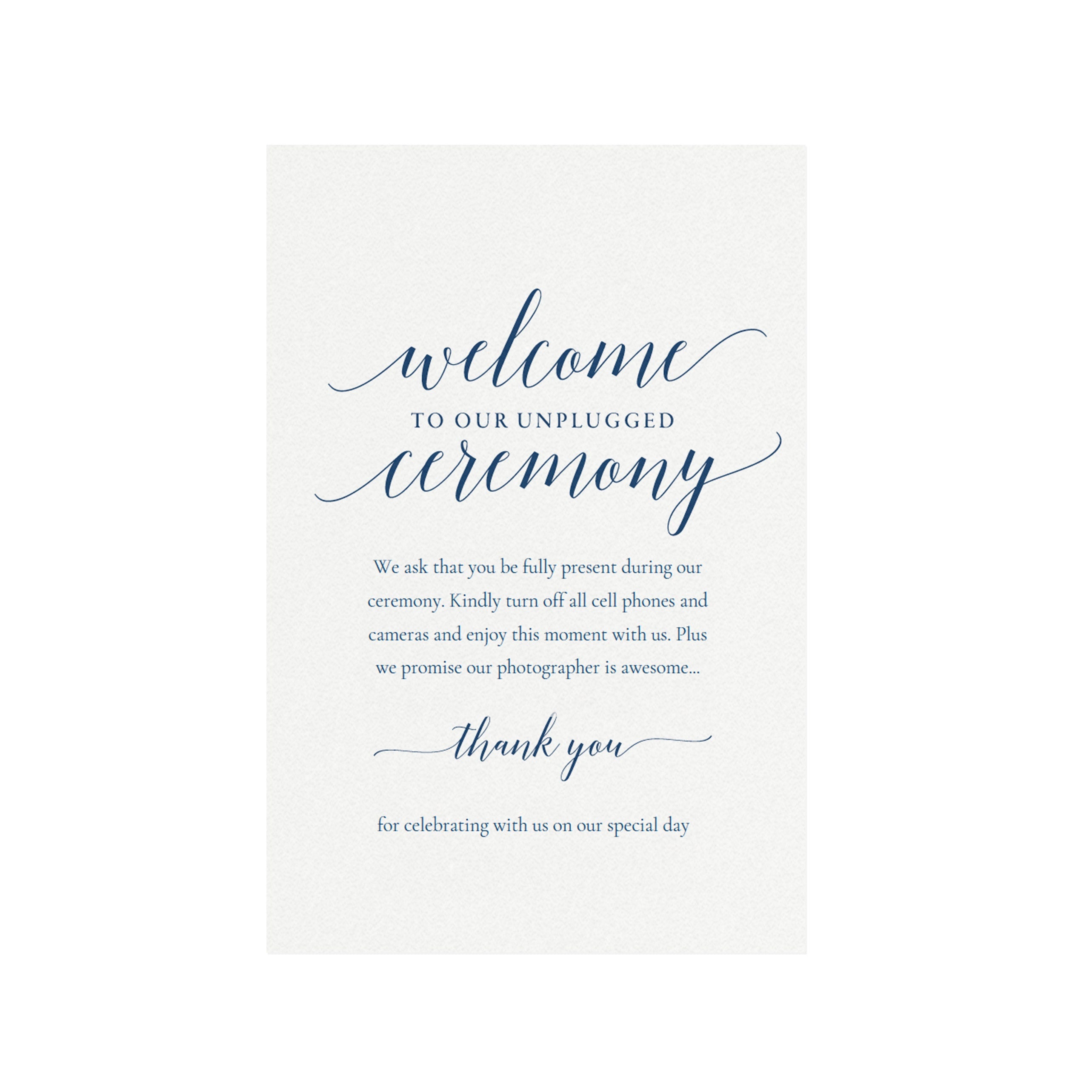 Navy Blue Unplugged Wedding Sign Template (PDF Instant Download)