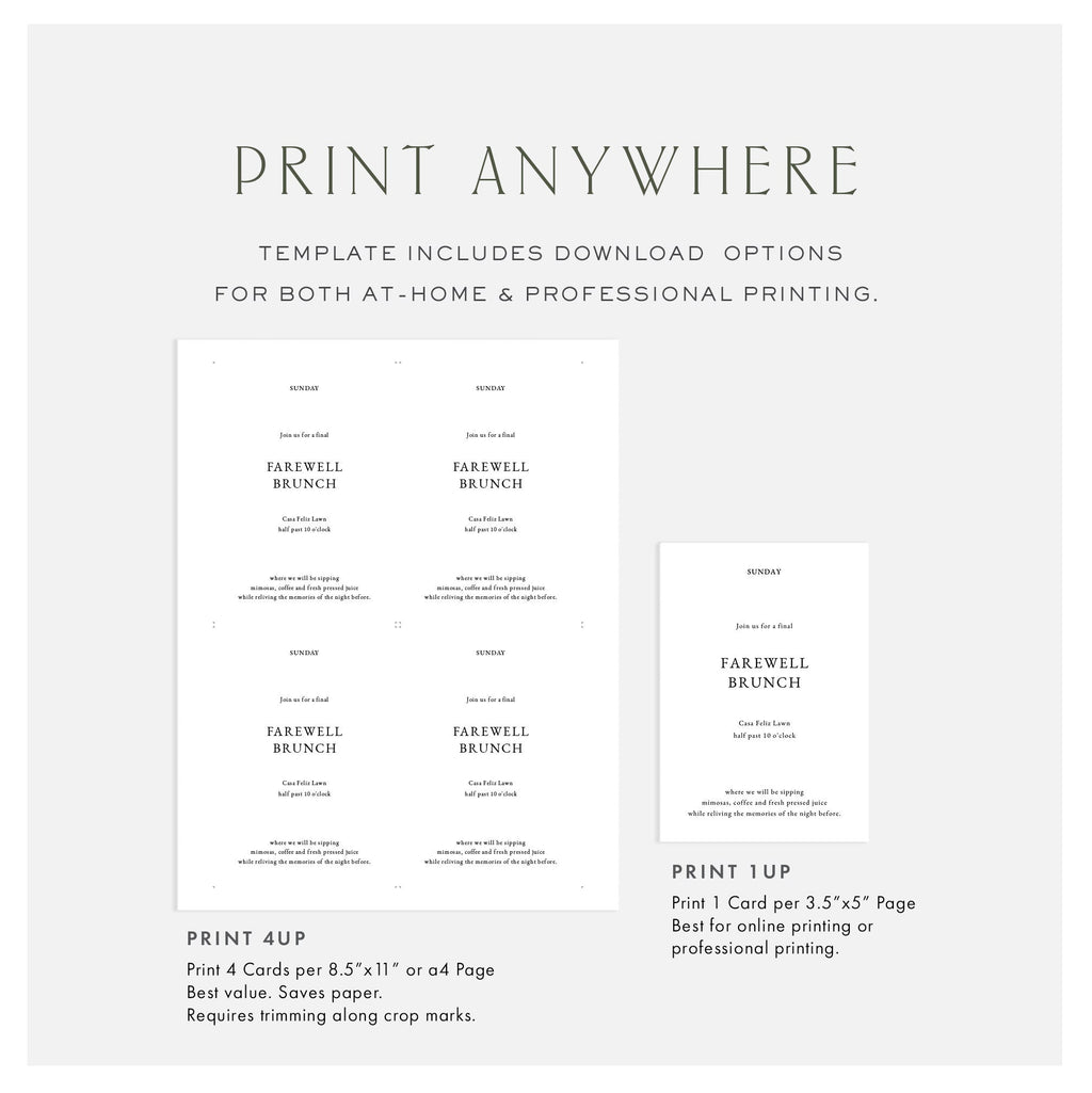 Farewell Brunch Invitation Card Template: 3.5x5 Editable Enclosure (Digital Download)