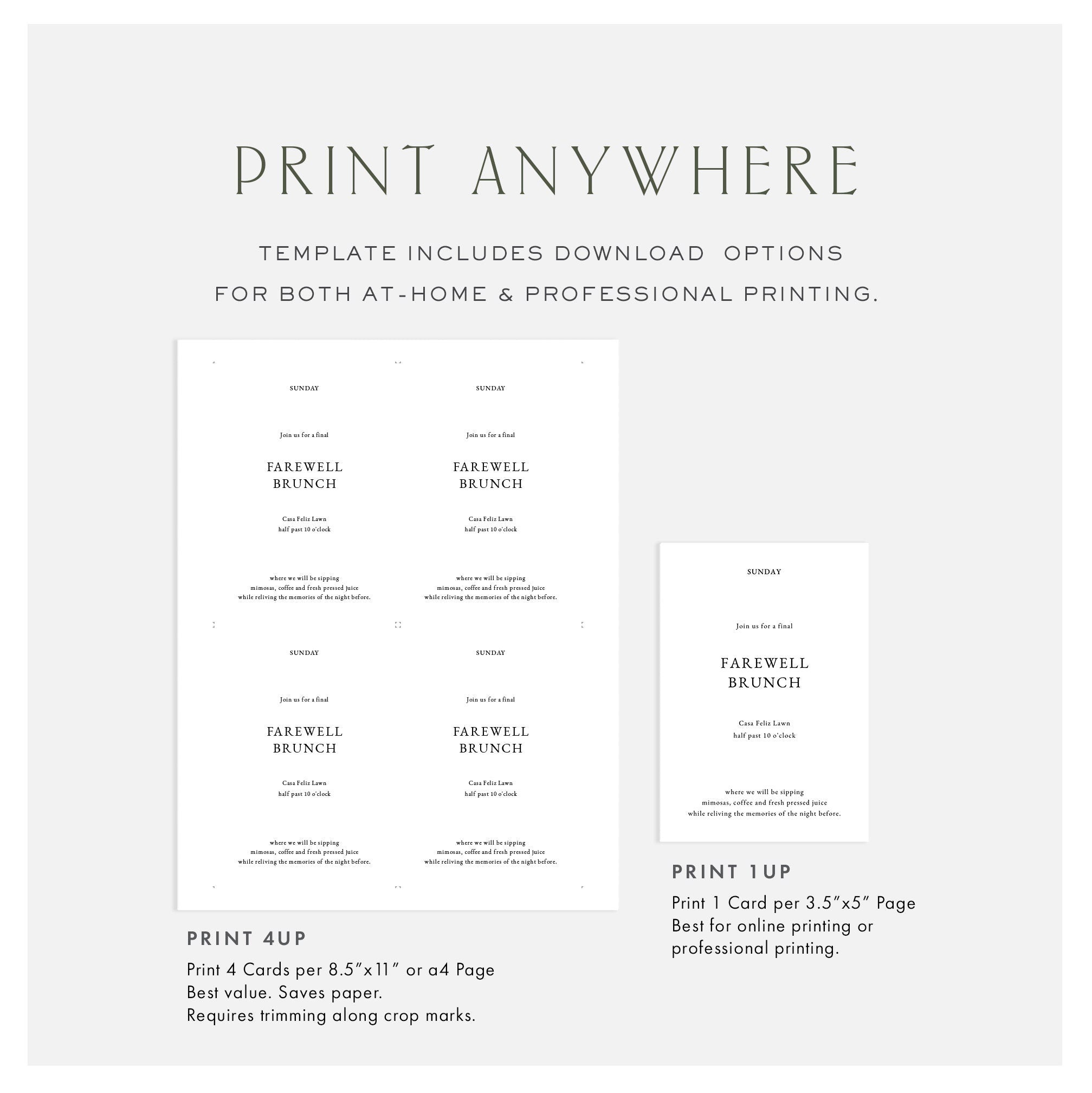 Farewell Brunch Invitation Card Template: 3.5x5 Editable Enclosure (Digital Download)