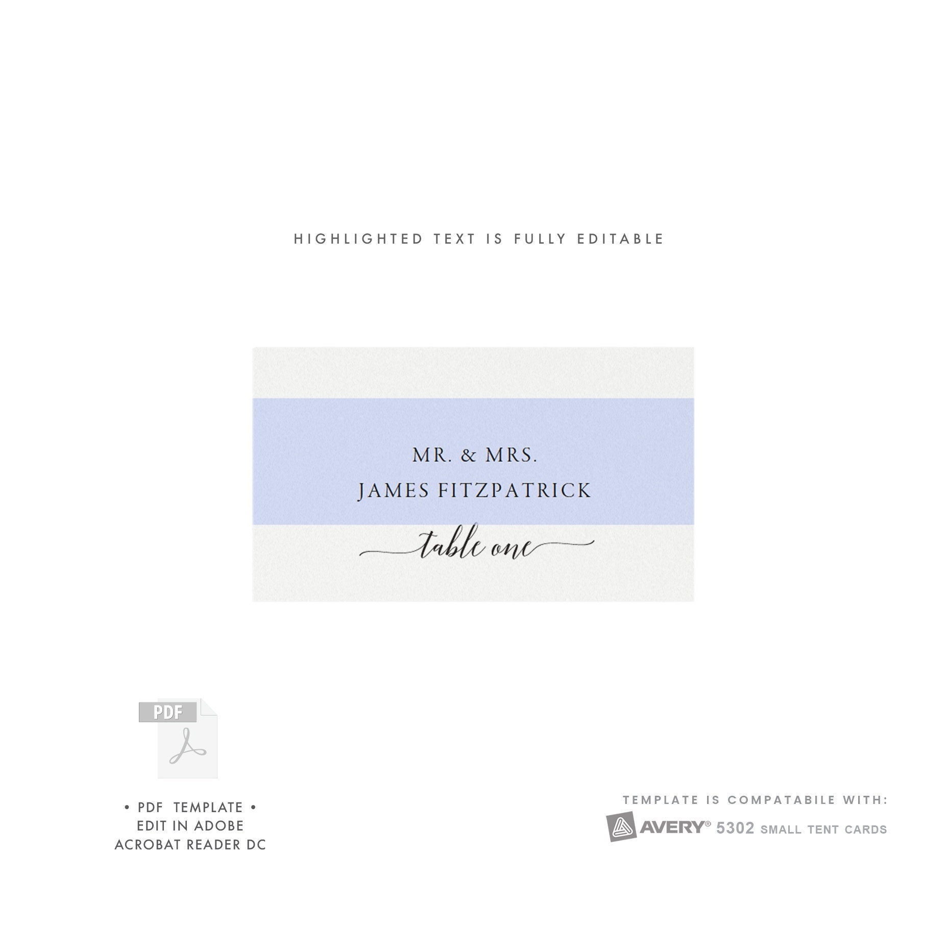 Adel: AVERY 5302 Small Tent Cards, Folded Escort Card Template, DIY Printable Place Card Template, Editable PDF Template, Instant Download