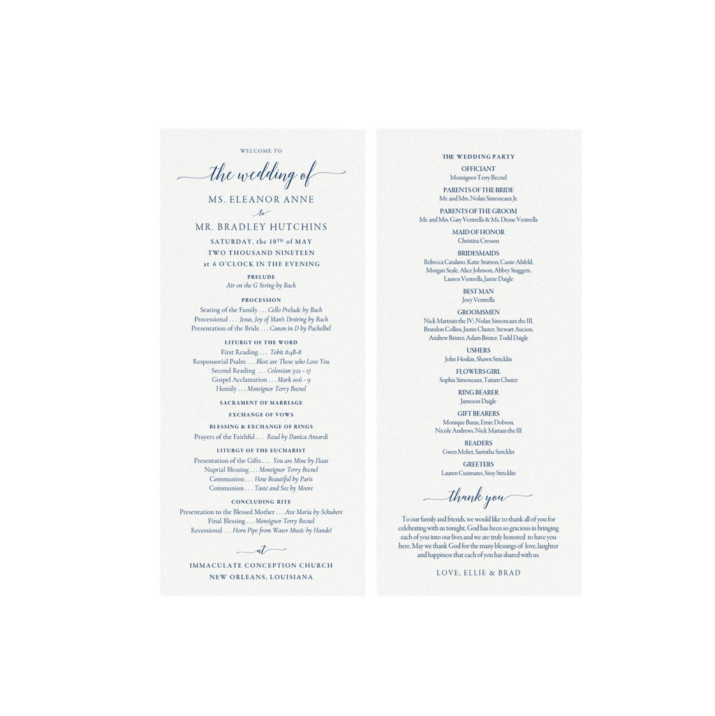 Navy Catholic Wedding Program Template: Modern Calligraphy (PDF Download)