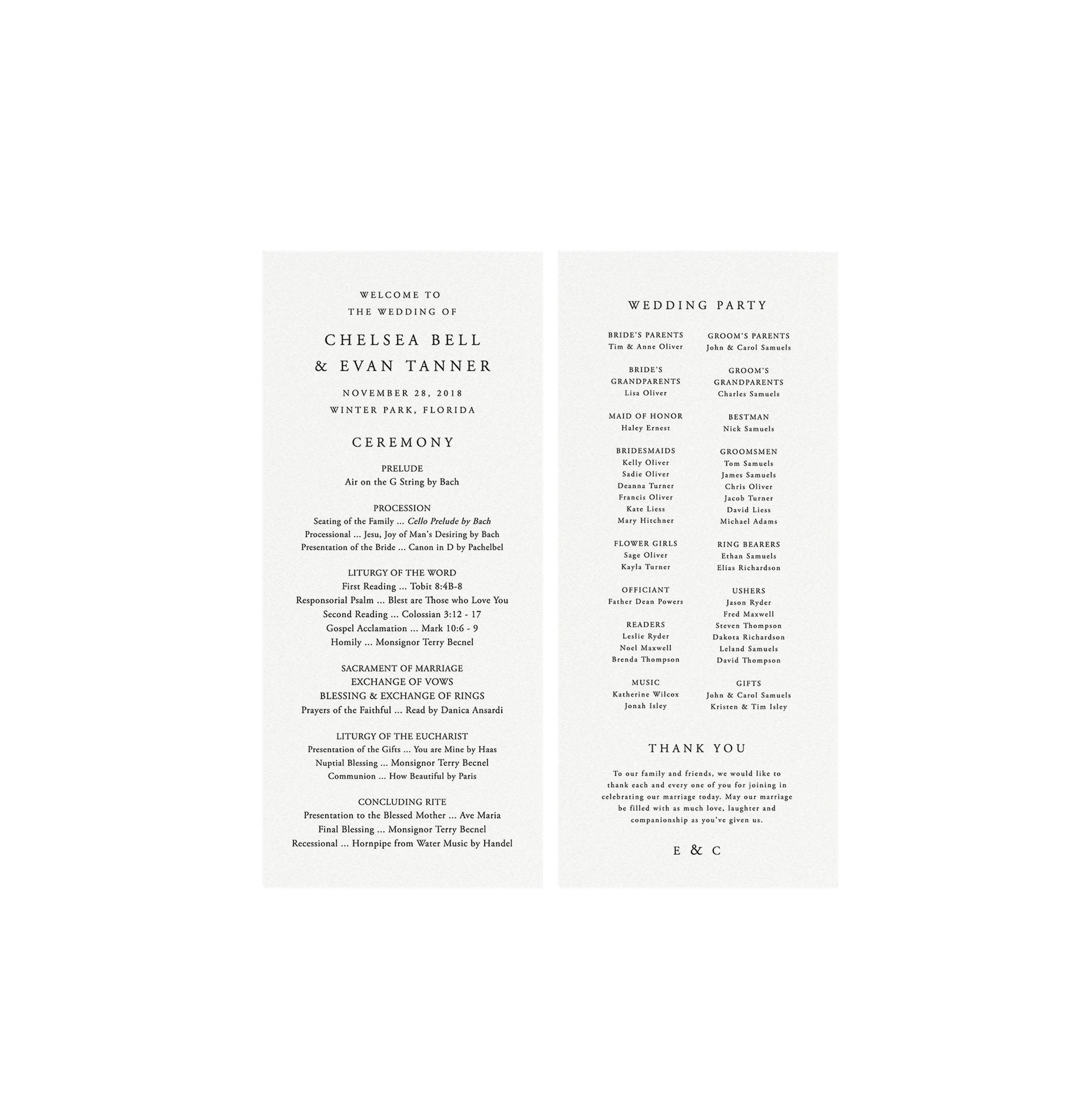 Catholic Wedding Program Template: Black Calligraphy (Instant Download)