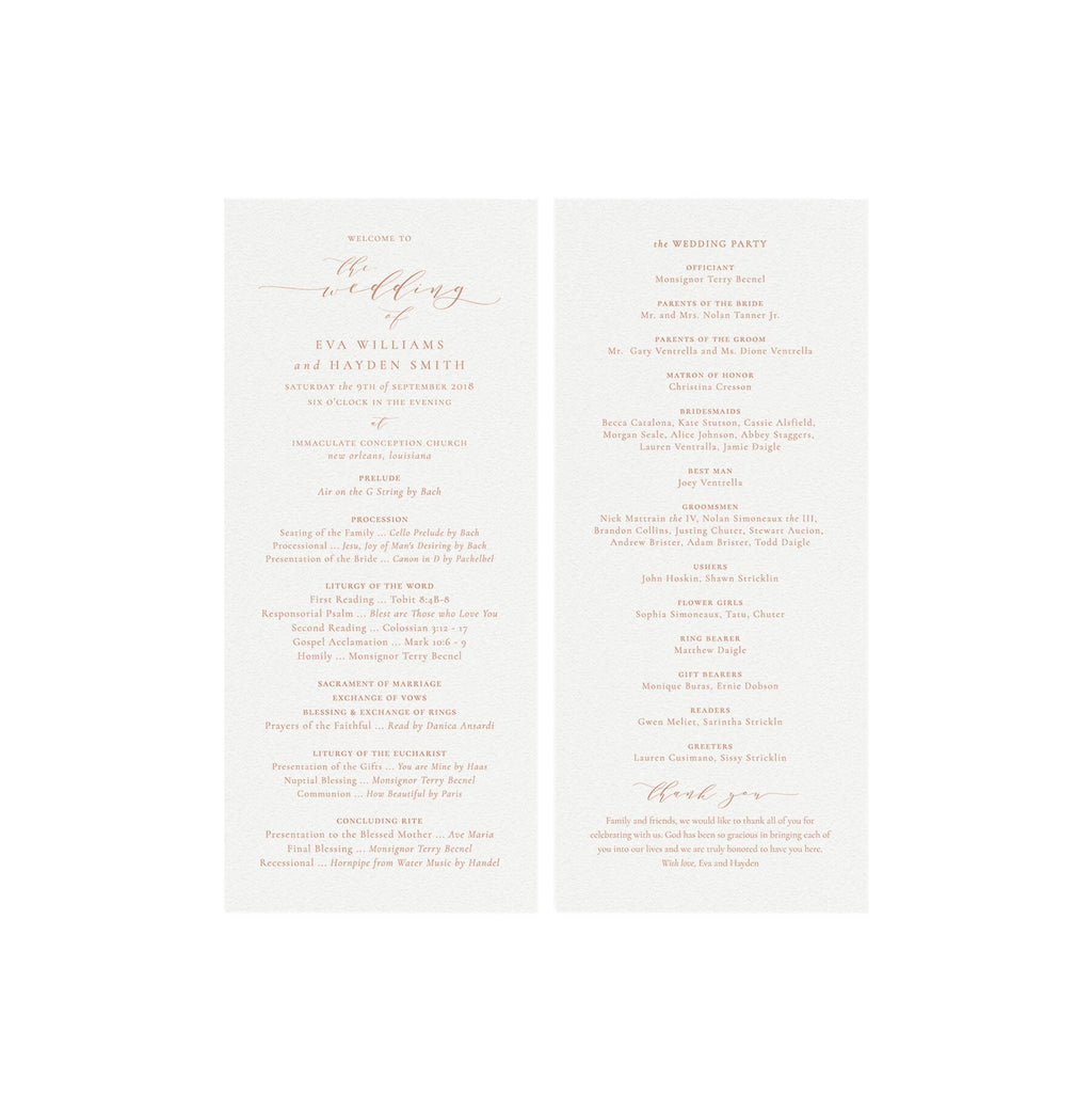 Rose Gold Catholic Wedding Program Template: Calligraphy (Printable, Instant Download)