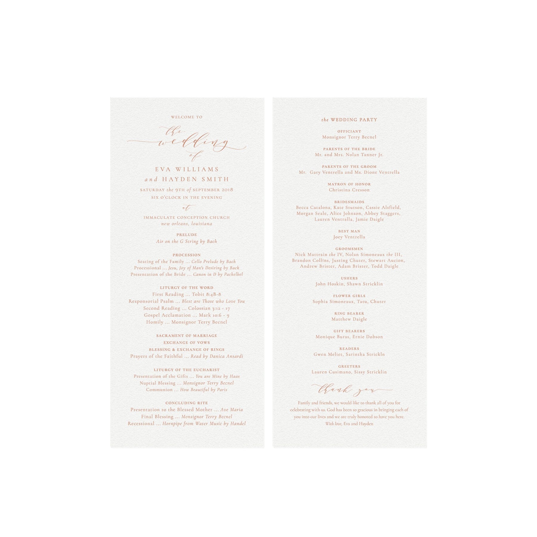 Rose Gold Catholic Wedding Program Template: Calligraphy (Printable, Instant Download)