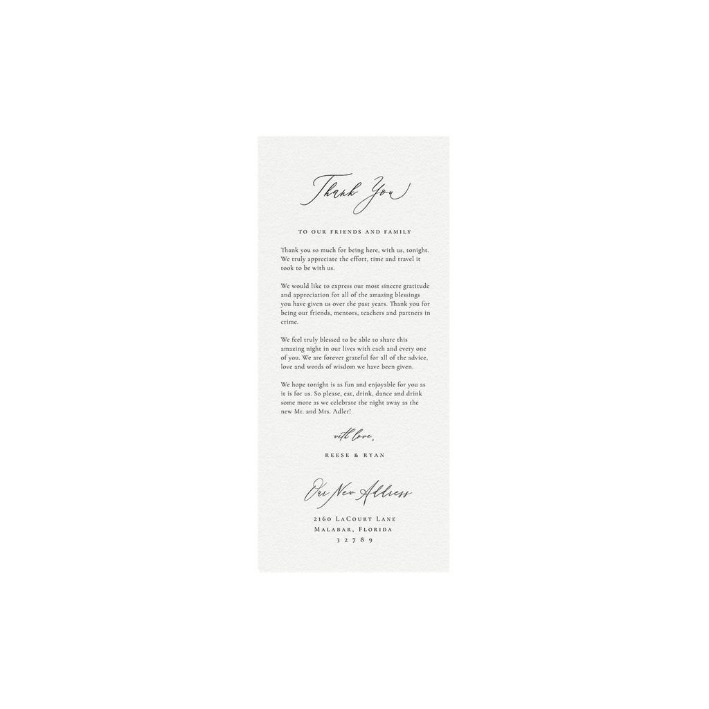 Calligraphy Wedding Thank You Card: Adler Suite (4x9, Editable Template)