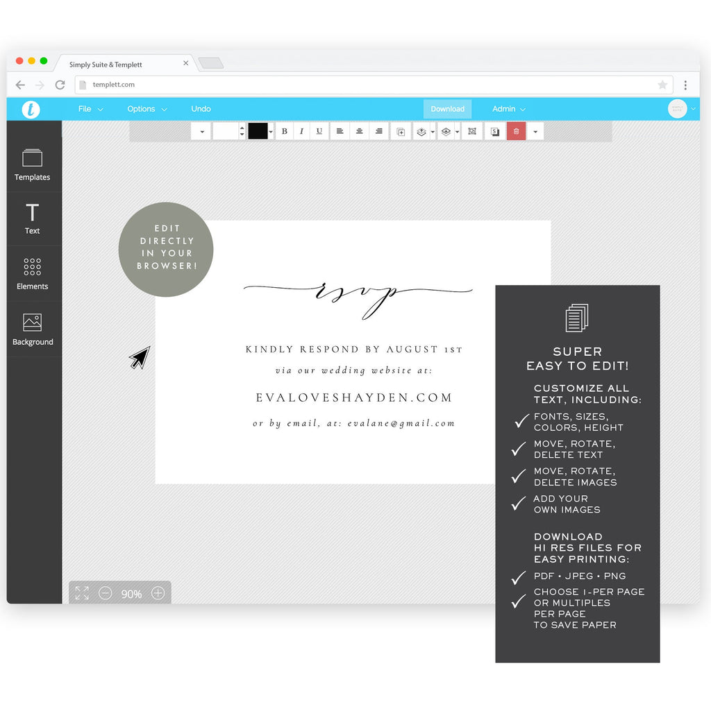 Black Calligraphy Wedding RSVP Card: Minimalist Template (Digital Download)