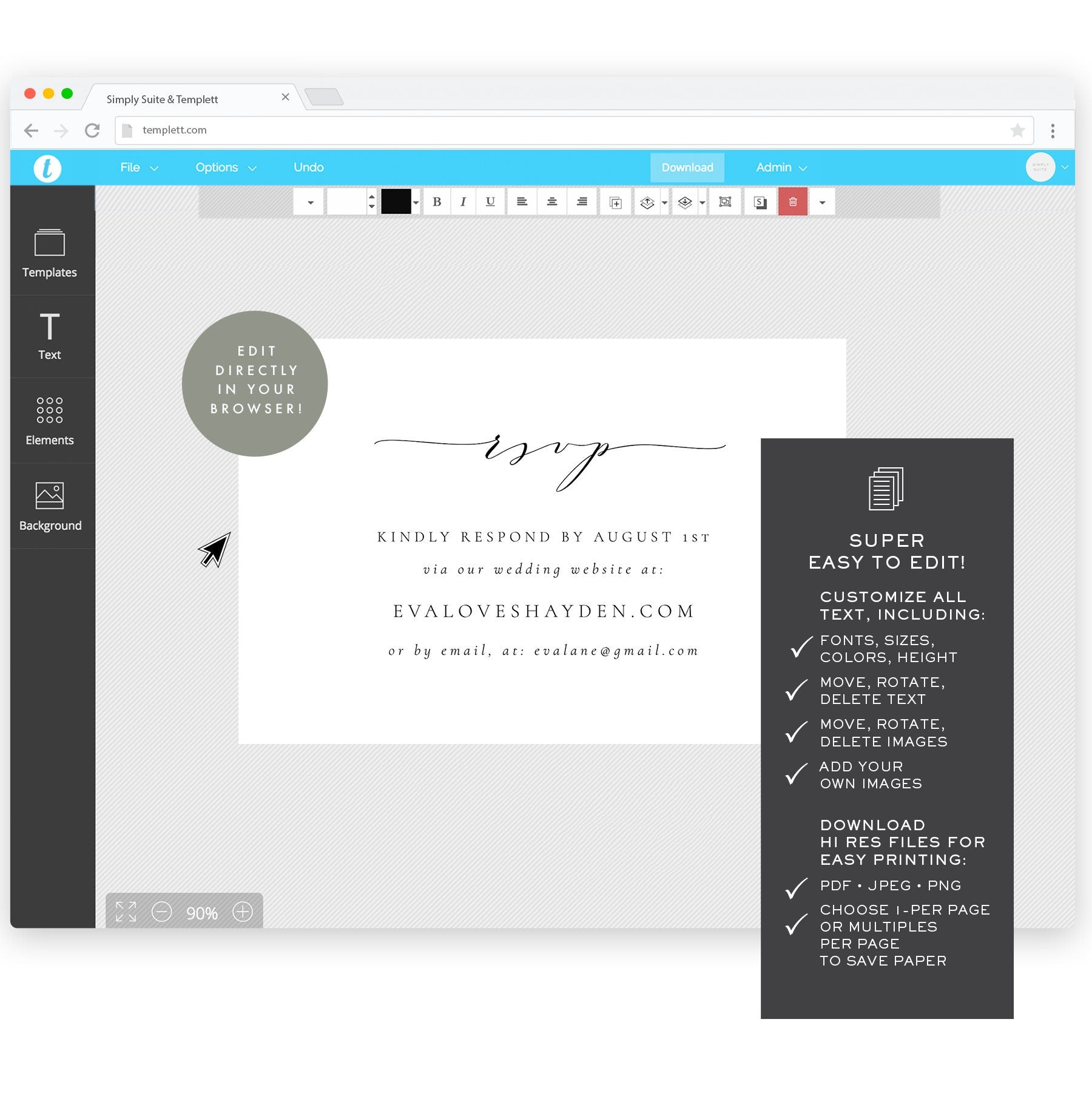 Black Calligraphy Wedding RSVP Card: Minimalist Template (Digital Download)