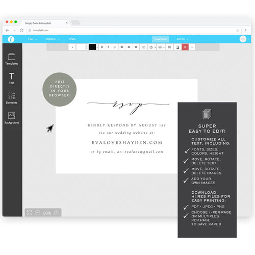 Black Calligraphy Wedding RSVP Card: Minimalist Template (Digital Download)