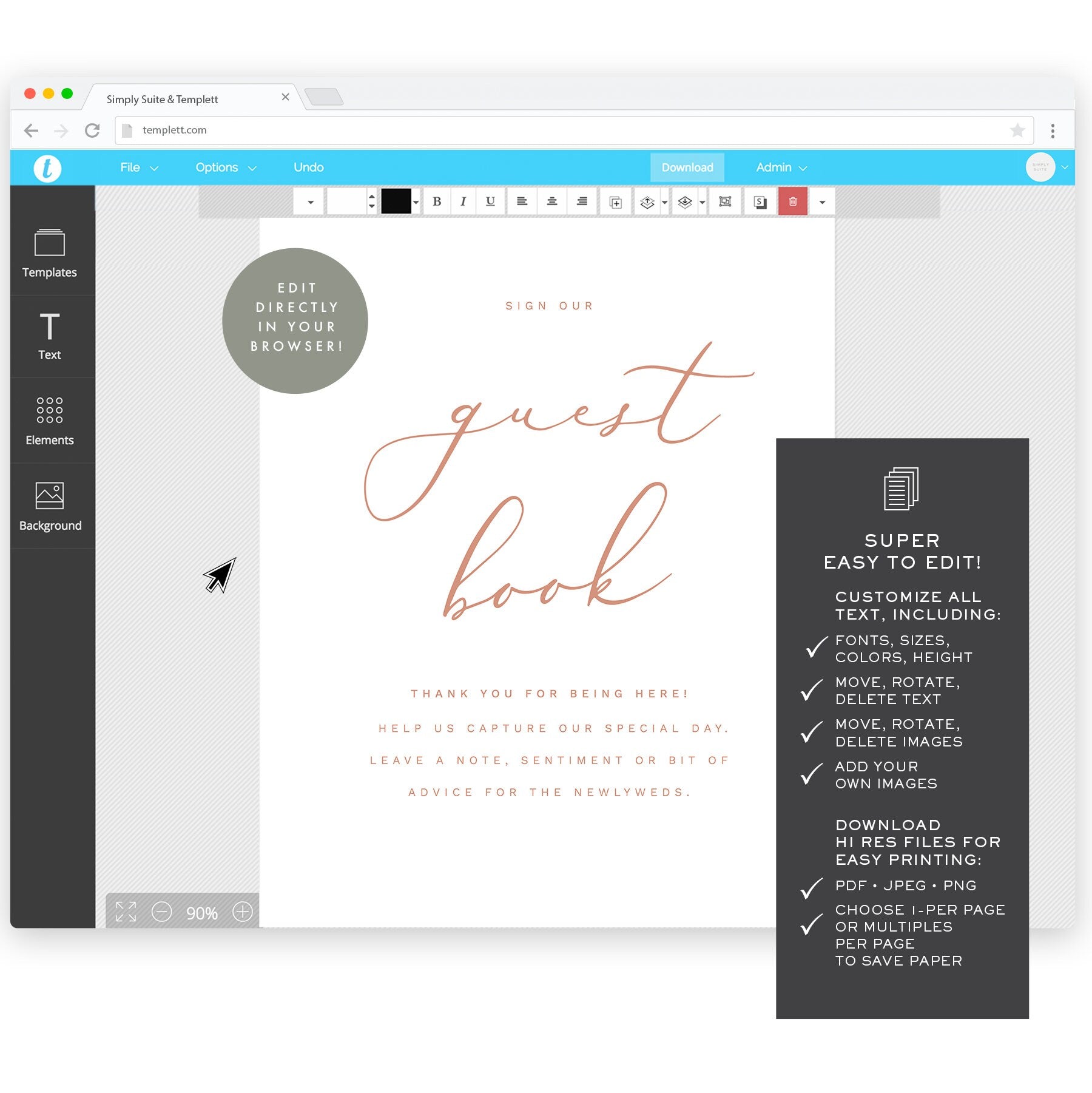Modern Calligraphy Wedding Guest Book Sign Template (Digital Download)